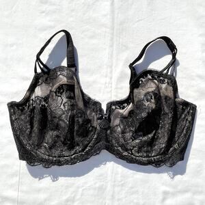 Wacoal Captivating Bra Unlined Underwire 34DDD Black Lace Beige 855184